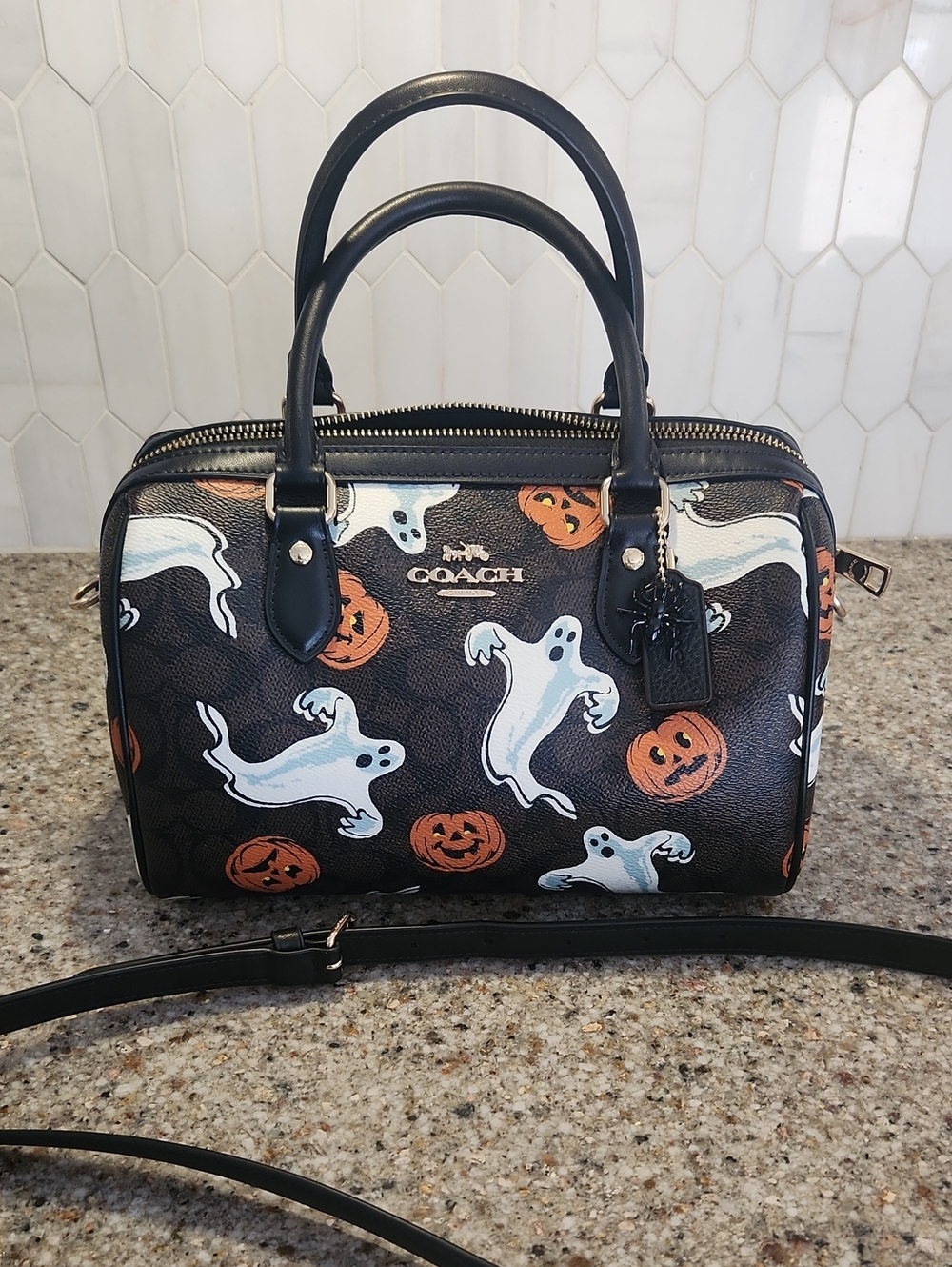 Coach Black Halloween Ghost & Pumpkin Satchel